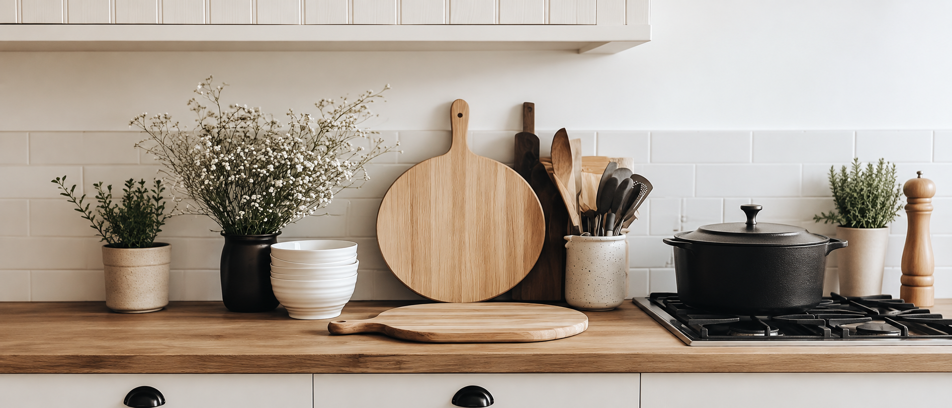 Thoughtfully arranged everyday kitchen essentials