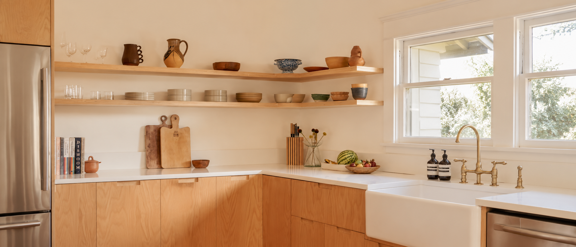 Organized kitchen preparation area