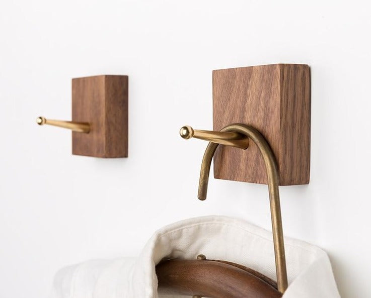 Brass & Wood Wall Hook - Minimal Coat and Bag Hanger - Image 3