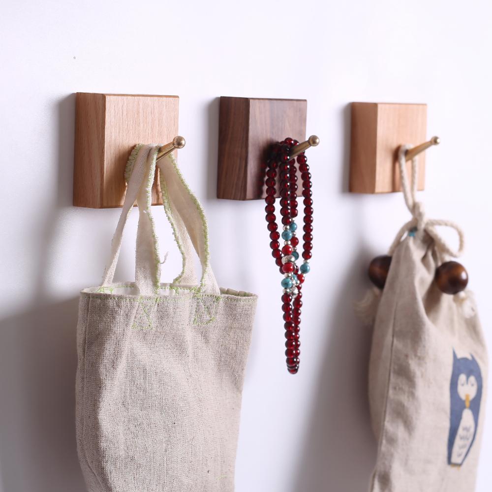 Brass & Wood Wall Hook - Minimal Coat and Bag Hanger