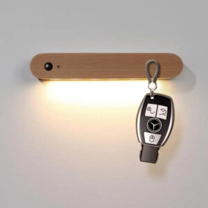 Magnetic Key Holder with Night Light - Wooden Wall Organizer